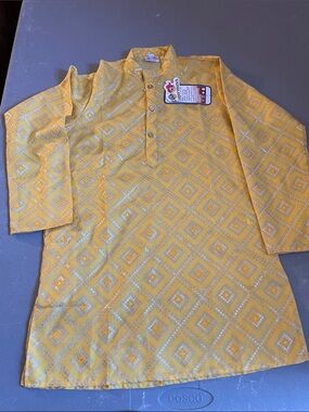 Men's Yellow Patterned Kurta Shirt